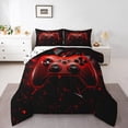 thumbnail image 1 of Gamer Comforter Set Twin Size,Gamepad Down Comforter 2Pcs,Teens Video Games Bedding Set,Black Red Geometric Honeycomb Gaming Duvet Insert Cartoon Game Reversible Decor,1 Pillowcase, 1 of 7