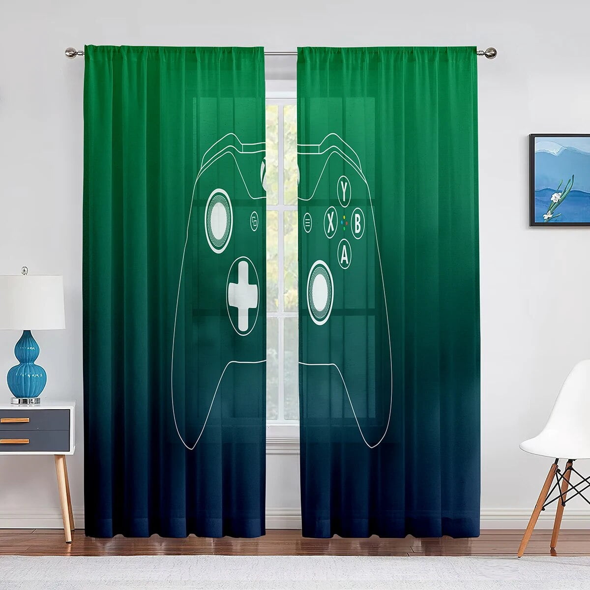 Boys Gamer Tulle Curtains for Living Room Decor Gaming Controller Video ...