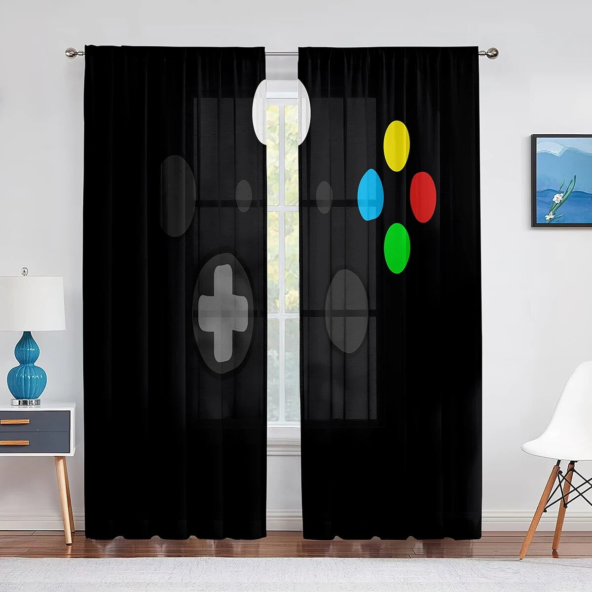 Boys Gamer Tulle Curtains for Living Room Decor Gaming Controller Video Game for Kids Sheer