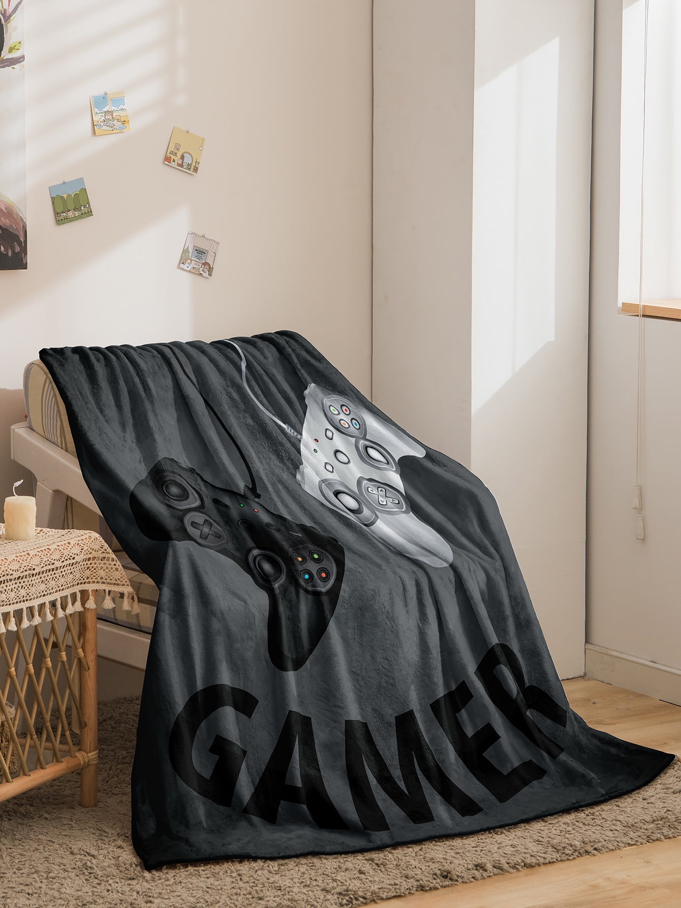 Boys Games Fleece Blanket, Gaming Player Throw Blanket for Kids Teen, Video Game Gamer Sherpa