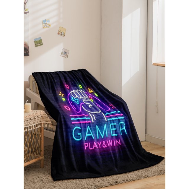 Boys Games Fleece Blankets,Gaming Player Throw Blanket for Kids Teen,Video Game Gamer Sherpa