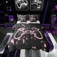 thumbnail image 1 of Gaming Bed in a Bag 7 Piece, Gamer Bed Sets With Sheet Set Pink Geometry Honeycomb Print Bedding With Comforter, Gamepad Controller Decor Fitted Sheet Abstract Plaid Cushiom Covers Twin, 1 of 6