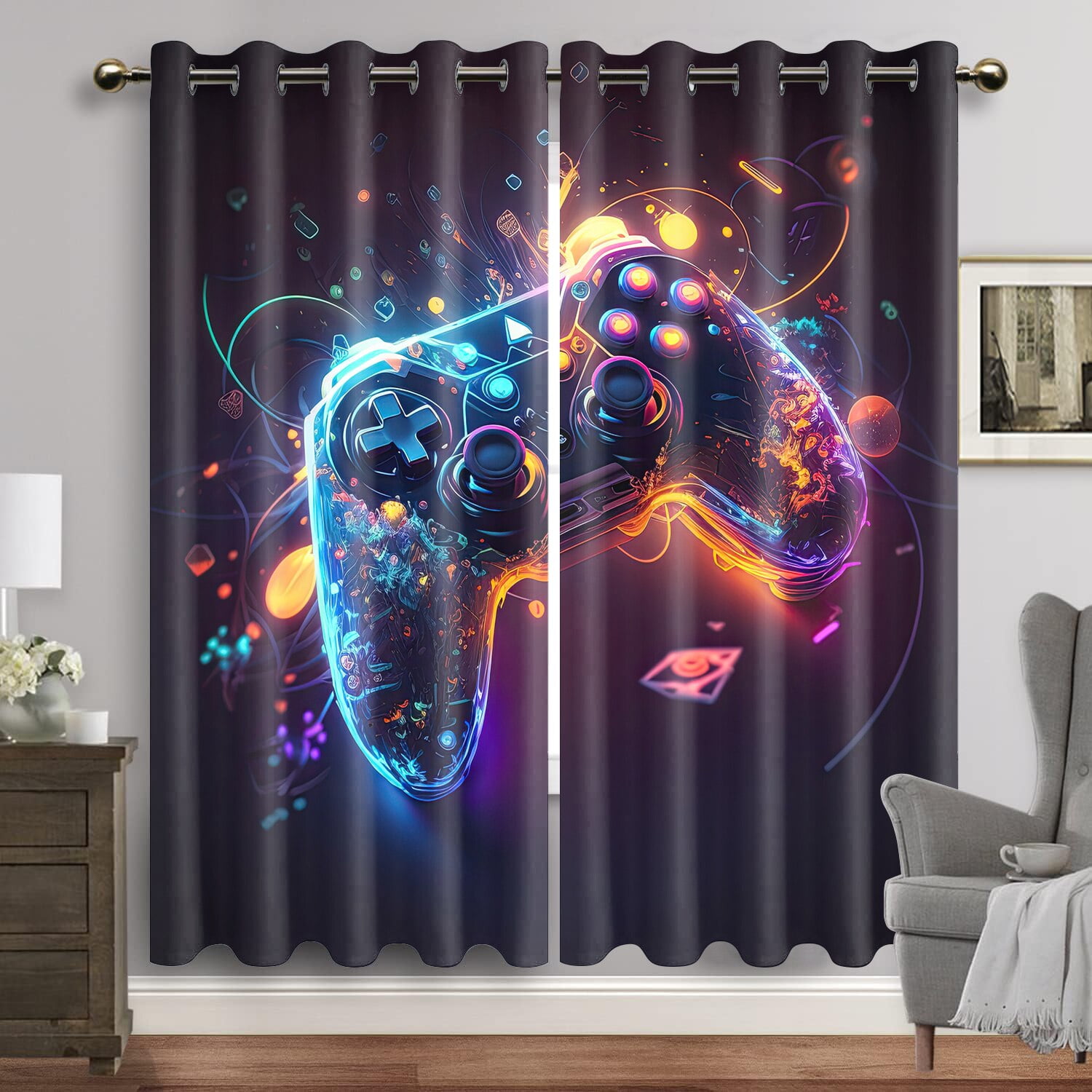 Boys Gaming Window Curtains Teens Gamepad Blackout Curtain for The