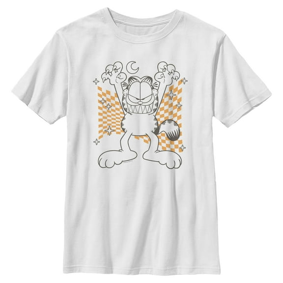Boys Garfield Checkered Cat Claws And Fangs T Shirt