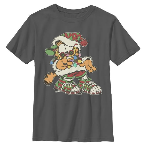 Boys Garfield Christmas Funky Santa T Shirt