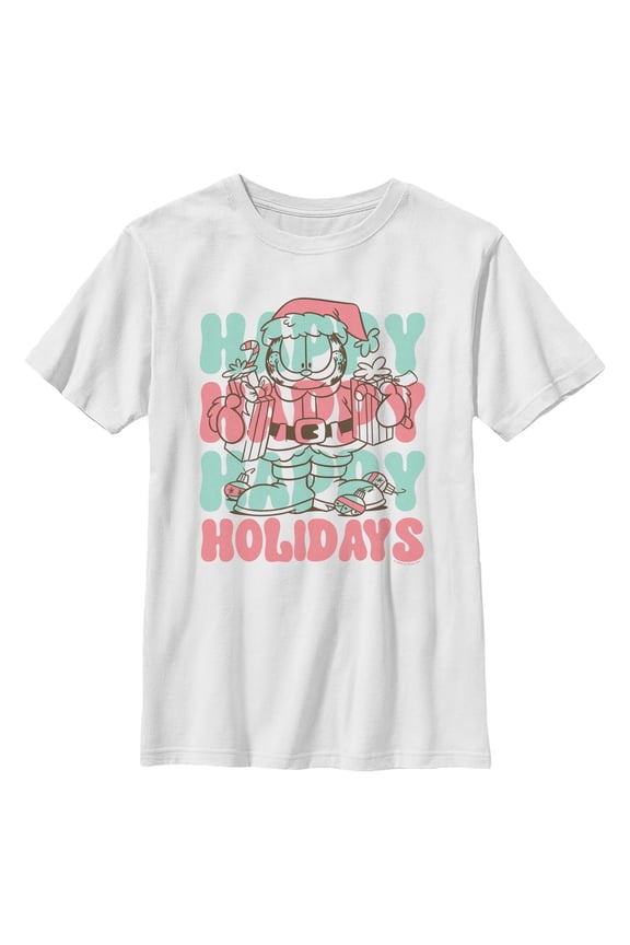 Boys Garfield Happy Happy Happy Holidays T Shirt