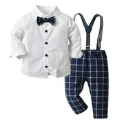 BAOZHUSS Boys Gentleman Outfits Set, Toddler Dress Shirt with Bowtie + Suspender Pants, Baby Boy Clothes Suits, 6 Months-7 Years