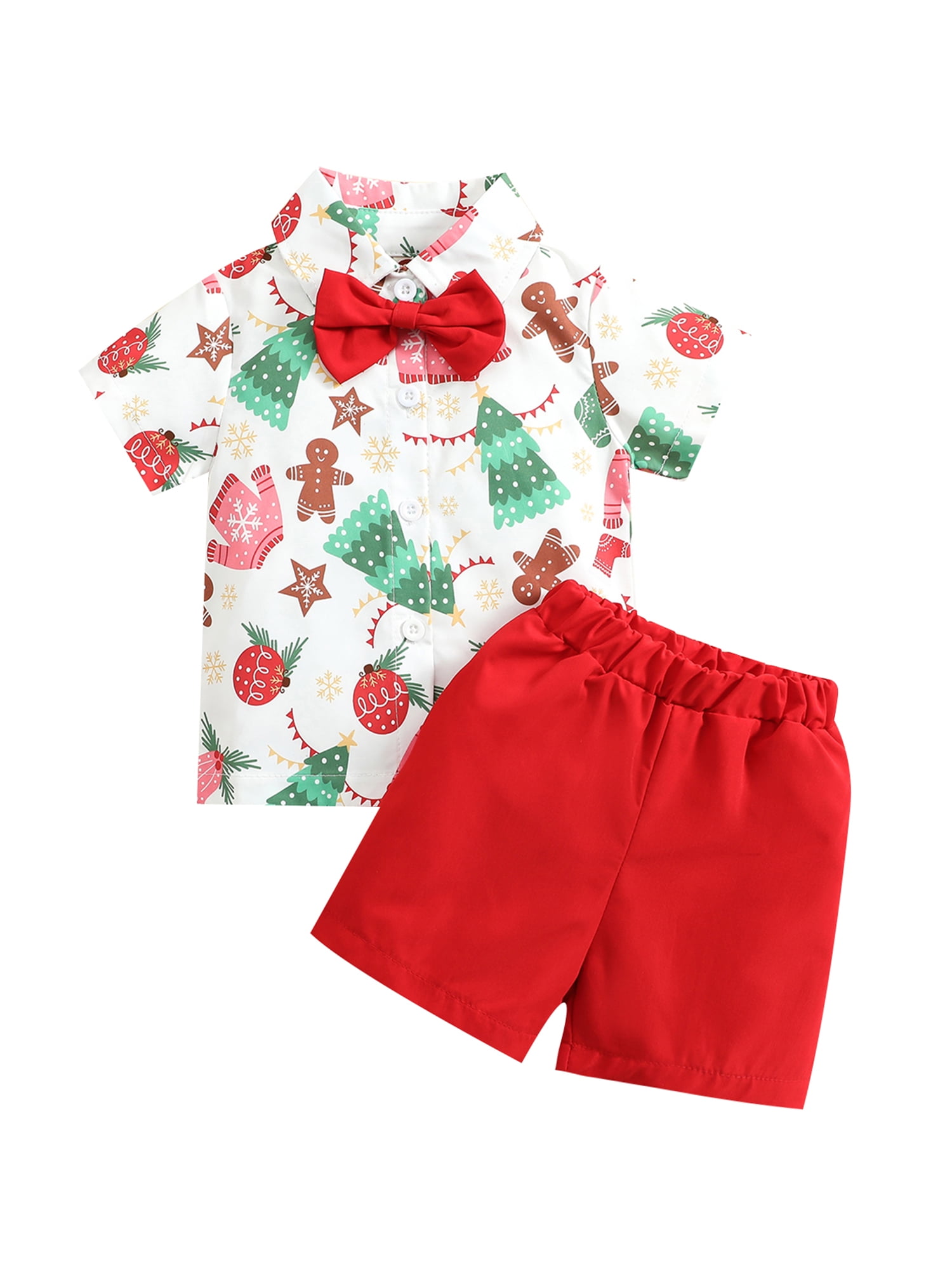 Boys Gentleman Outfits Short Sleeve Tshirt with Bow Tie and Shorts