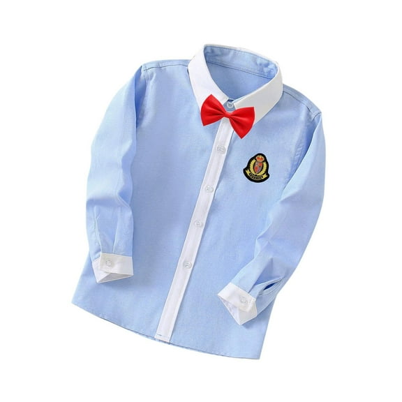 Boys Gentleman Shirt with Bowtie Long Sleeve Fashion School Uniform Kids Collared Button Up Blouses 3-10 Years (9 Years, Red)
