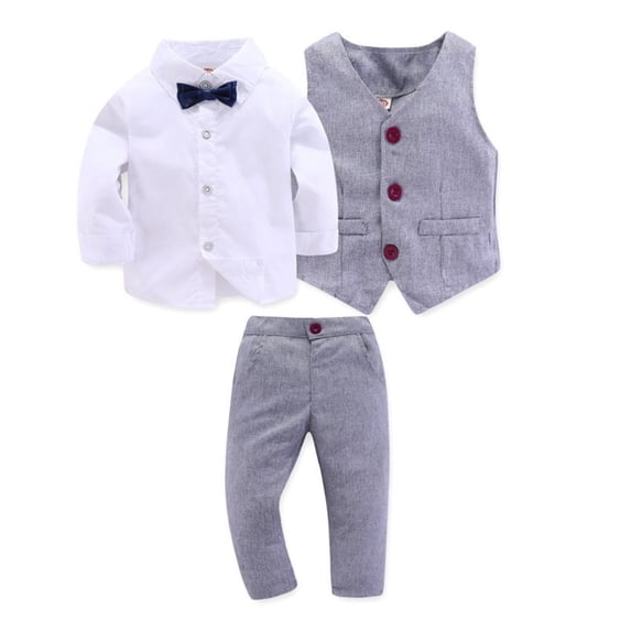Boys Gentleman Suits Toddler Kids Wedding Birthday Outfit Clothes 3 Piece Dress Shirt & Pants & Vest Set , 1-6 Years