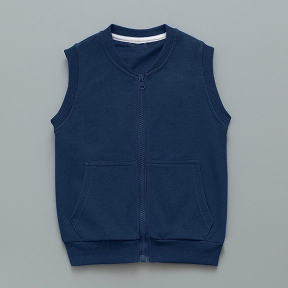 Boys GirCotton Jacket Ligntweight Plain Vest Full Zipper Sleeveless
