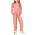 thumbnail image 1 of Boys Girl's 2 Piece Outfits Tween Girls Long Sleeve Hoodie with Pants Clothes Set Teens Brown Casual Clothing Pink 10-11 Years, 1 of 3
