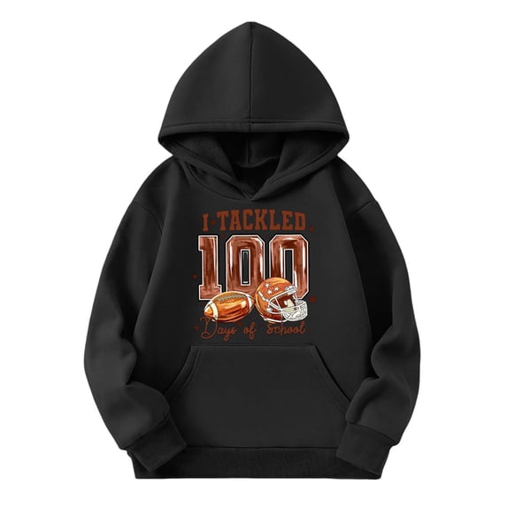 Boys Girls 100 Days of School Hoodie - Kids Letter Graphic Long Sleeve Preppy Back to School Sweatshirt