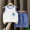 thumbnail image 1 of Boys Girls 2 Piece Outfits, Girl Sleeveless Tee T Shirt Tank Top Shorts, Children's Sleeveless Round Neck Top Elastic Waist Shorts Casual Set | Akmoler,Sky Blue 18 Months, 1 of 3