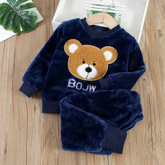 Boys Girls 2 Piece Outfits Soft Flannel Pajamas Sets Animal Print Long Sleeve O Neck Top and Pjs Pant Loungewear (2-3 Years, Navy)