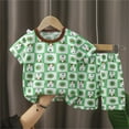 thumbnail image 1 of Boys Girls 2‑Piece Set, Fashion Casual Matching Printed Two‑Piece Pajama Outfits for Spring Summer Daily Home | TruHer,Green 3 Years, 1 of 3