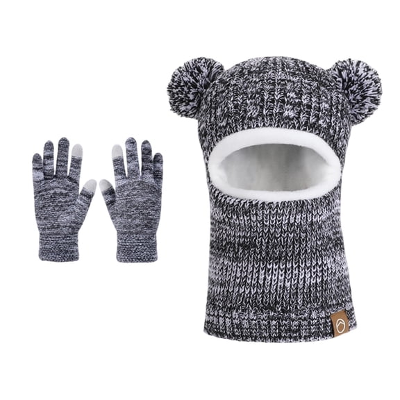 Boys Girls 2-Piece Winter Set 4-10Y - Fleece-Lined Beanie with Pom-Pom, Gloves and Face Cover and Scarf 2 in 1 Outdoor Play & School Commutes