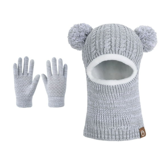 Boys Girls 2-Piece Winter Set 4-10Y - Fleece-Lined Beanie with Pom-Pom, Gloves and Face Cover and Scarf 2 in 1 Outdoor Play & School Commutes