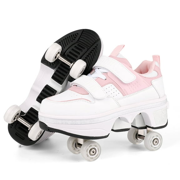 Boys Girls 2-in-1 Roller Skates & Sneakers Unisex Retractable Wheels Outdoor Fun & Fitness Kick Roller Shoes Children Best Gift