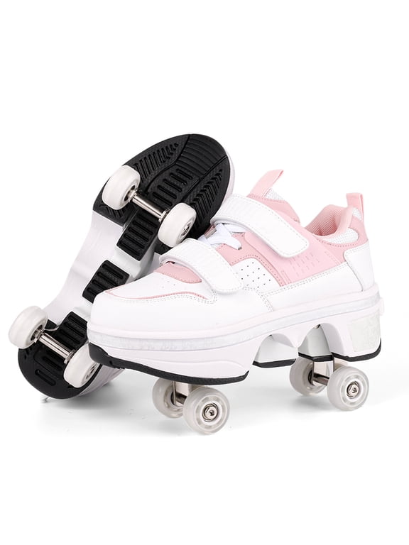 Boys Girls 2-in-1 Roller Skates & Sneakers Unisex Retractable Wheels Outdoor Fun & Fitness Kick Roller Shoes Children Best Gift