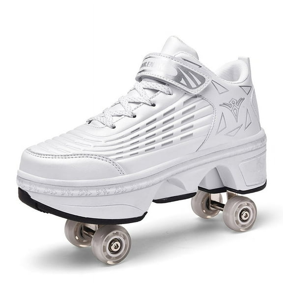 Boys Girls 2-in-1 Roller Skates & Sneakers Unisex Retractable Wheels Outdoor Fun & Fitness Kick Roller Shoes Children Best Gift