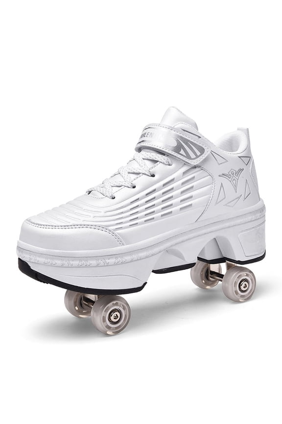 Boys Girls 2-in-1 Roller Skates & Sneakers Unisex Retractable Wheels Outdoor Fun & Fitness Kick Roller Shoes Children Best Gift