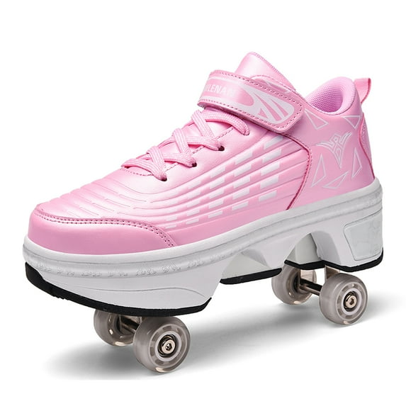 Boys Girls 2-in-1 Roller Skates & Sneakers Unisex Retractable Wheels Outdoor Fun & Fitness Kick Roller Shoes Children Best Gift