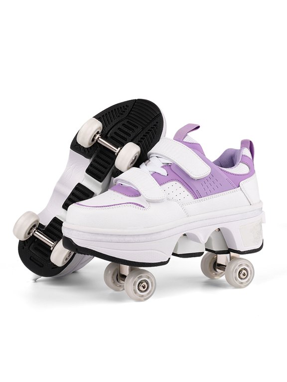 Boys Girls 2-in-1 Roller Skates & Sneakers Unisex Retractable Wheels Outdoor Fun & Fitness Kick Roller Shoes Children Best Gift