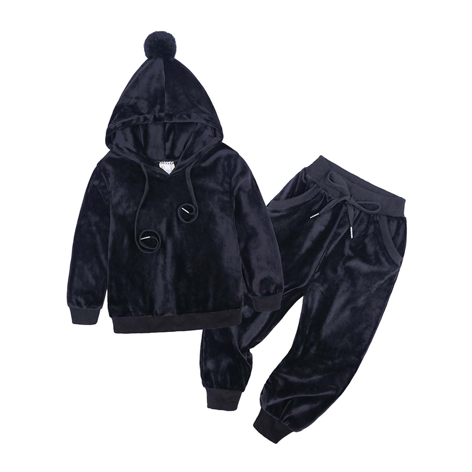 Boys Girls 2Pcs Velvet Tracksuit Toddler Kids Hoodies Sweatshirt