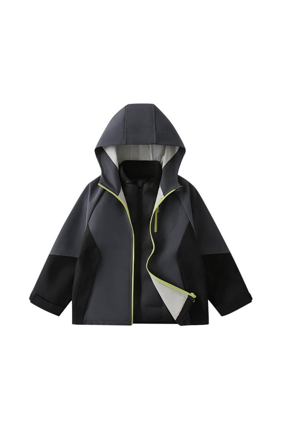 Boys Girls 3-15 Years Waterproof Windproof Fleece-Lined Hooded Jacket for Outdoor Sports, Recreational Activities, Cold Weather Protection with Long Sleeves and Soft Shell