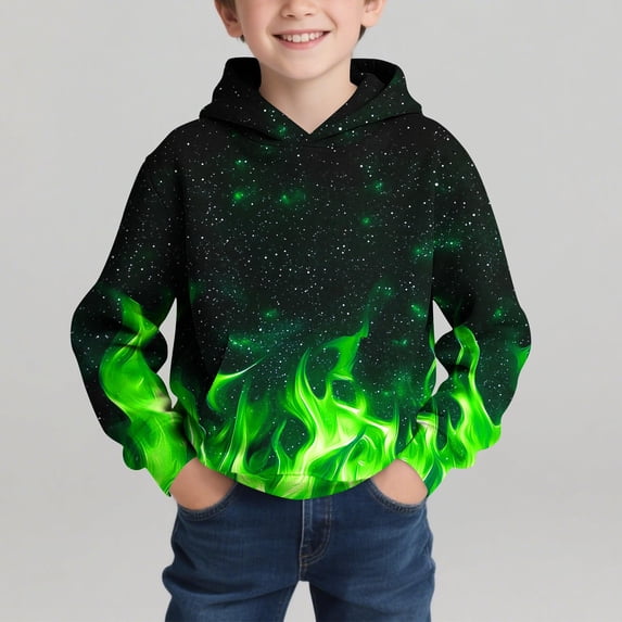 Boys Girls' 3D Graphic Print Cool Hoodies Long Sleeve Pullover Hoodie Sweatshirt Green 5-6 Years