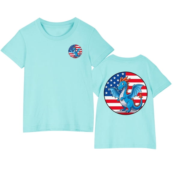Boys Girls 4Th Of July Graphic Tees Kids Independence Day USA Flag Graphic Cotton Blouse Casual Short Sleeve Round Neck Top Mint Green 5-6 Years