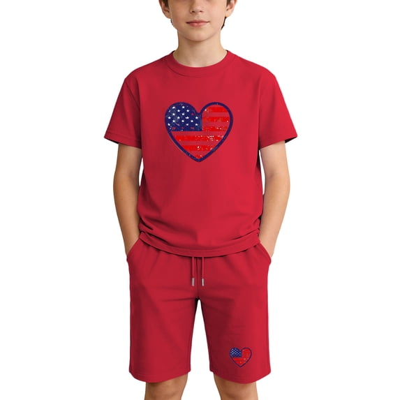 Boys & Girls 4th of July Outfit Sets Crewneck Short Sleeve Print T-Shirt & Shorts 2-Piece Sets for 4-14 Years