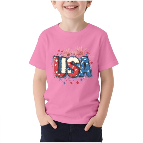 Boys & Girls 4th of July Print T-Shirt Kids Crew Neck Short Sleeve Casual Tops for 3-15 Years