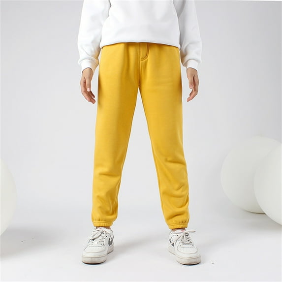 Boys Girls Active Pants Jogger Sweatpants With Pockets Kids Trousers Casual Solid Pants Classic Boys Pants Yellow 10-12 Years
