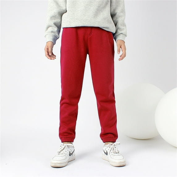 Boys Girls Active Pants Jogger Sweatpants With Pockets Kids Trousers Casual Solid Pants Soft Boys Pants Red 5-6 Years
