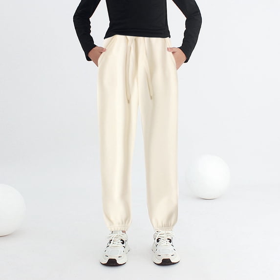 Boys Girls Active Pants Jogger Sweatpants With Pockets Kids Trousers Casual Solid Pants Trendy Boys Pants Beige 5-6 Years