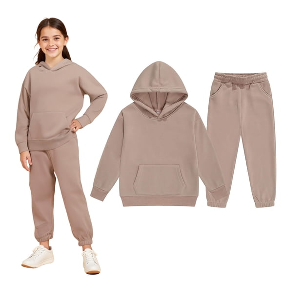 Boys Girls Active Sweatsuit 2 Piece Long Sleeve Beige Hooded Sweatshirt and Jogger Sweatpants Fall Winter Clothes Clothes for Teen Girls 8-9 Years Boys Girls Fashion