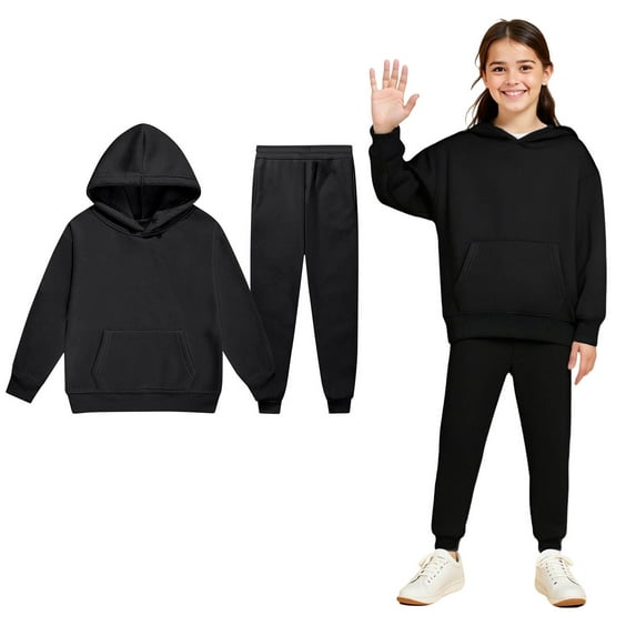 Boys Girls Active Sweatsuit 2 Piece Long Sleeve Black Hooded Sweatshirt and Jogger Pants Winter Clothes Clothes for Boys 6-7 Years