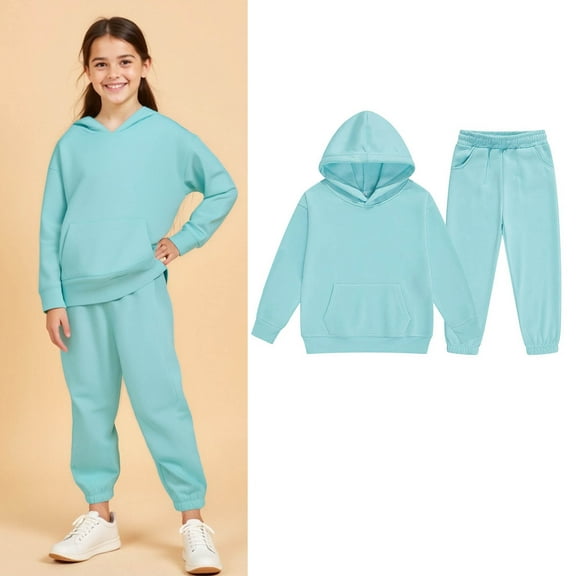 Boys Girls Active Sweatsuit 2 Piece Long Sleeve Blue Tracksuit Hoodie Sweatpants Set Fall Clothes Girls Size 4-5 Years Clothes