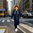 thumbnail image 1 of Boys Girls Active Sweatsuit 2 Piece Long Sleeve Blue Zippered Hoodies Pullover Hoodie Sweatshirt and Jogger Sweatpants Winter Clothes Little Boy Clothes 6-7 Years, 1 of 6