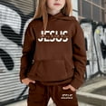thumbnail image 1 of Boys Girls Active Sweatsuit 2PC Long Sleeve Brown Hooded Sweatshirt and Sweatpants Fall Clothes Boys Athletic Sets 6-7 Years, 1 of 5
