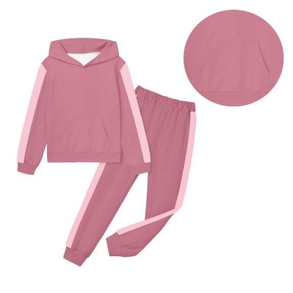Boys Girls Active Sweatsuit 2 Piece Long Sleeve Color Block Hooded Sweatsuits Pullover Jogging Pants Warm Fall Winter Clothes Toddler Girls Clothes 2-3 Years