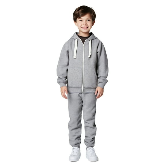 Boys Girls Active Sweatsuit 2 Piece Long Sleeve Full Zip Up Light Gray Hooded Sweatsuits Pullover and Active Jogger Pants Fall Winter Clothes Girl Sets5-6 Years Boys Girls Fashion