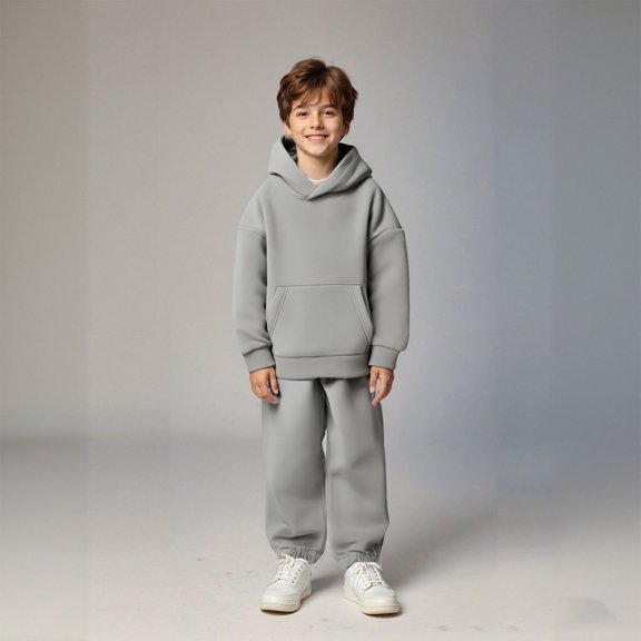 Boys Girls Active Sweatsuit 2 Piece Long Sleeve Grey Pullover Hoodie Sweatshirt Jogging Pants Fall Winter Clothes Boys 4-5 Years Clothes Boys Girls Fashion
