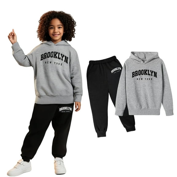 Boys Girls Active Sweatsuit 2 Piece Long Sleeve Letter Print Hoodie and Active Jogger Pants Warm Fall Winter Clothes Boys Sets5-6 Years Boys Girls Fashion