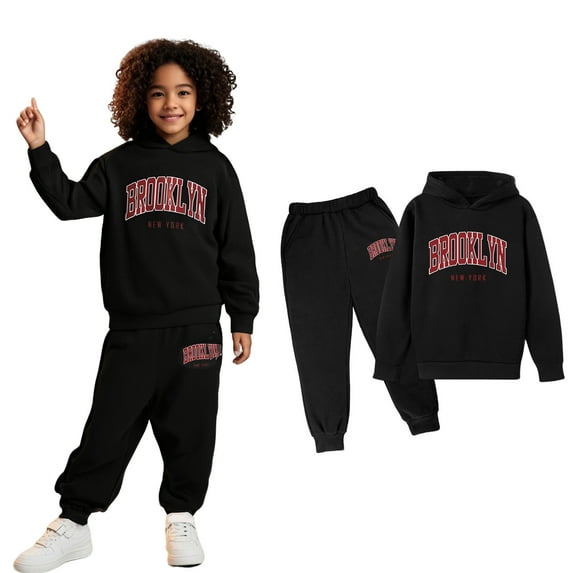 Boys Girls Active Sweatsuit 2 Piece Long Sleeve Letter Print Sweatshirt Leggings Pants Warm Fall Winter Clothes Boys Girls Active Tracksuit Set7-8 Years Boys Girls Fashion