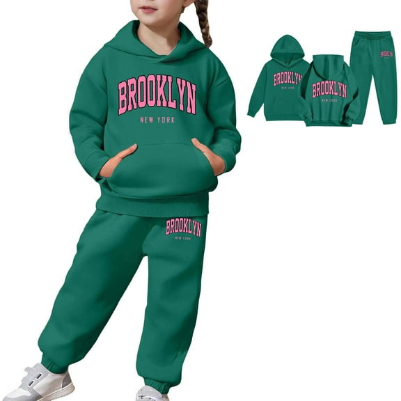 Boys Girls Active Sweatsuit 2 Piece Long Sleeve Letter Printing Dark Green Sweatshirt Sweatpants Joggers Set Fall Winter Clothes Teenage Girl Clothes 2T