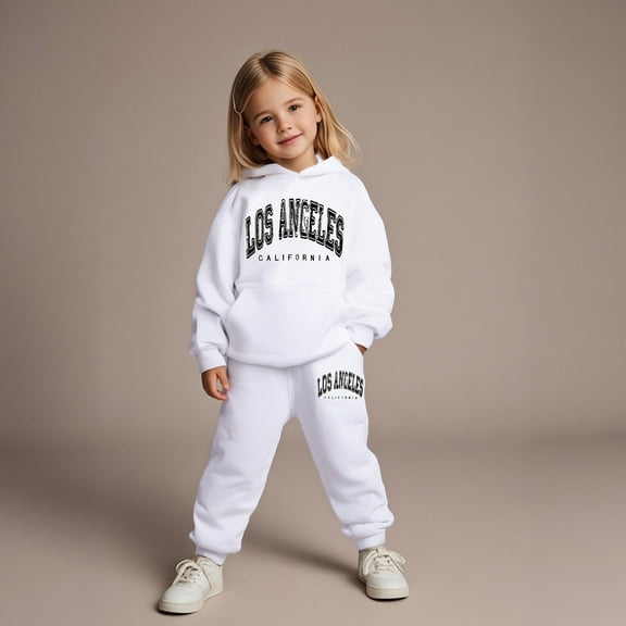 Boys Girls Active Sweatsuit 2 Piece Long Sleeve Letter Printing White Sweatshirt Sweatpants Winter Clothes 2T Girls Outfits