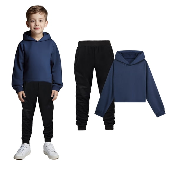 Boys Girls Active Sweatsuit 2 Piece Long Sleeve Navy Basic Hoodie Leggings Pants Fall Clothes Boys Active Tracksuit Set12-13 Years Boys Girls Fashion